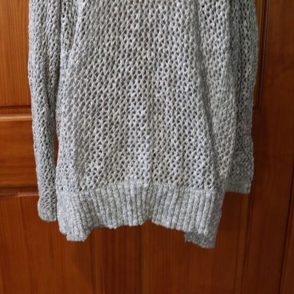 Hollister Vintage Y2K Gray Open Front Open Knit Hooded Cardigan Preppy Sweater L - Picture 12 of 14